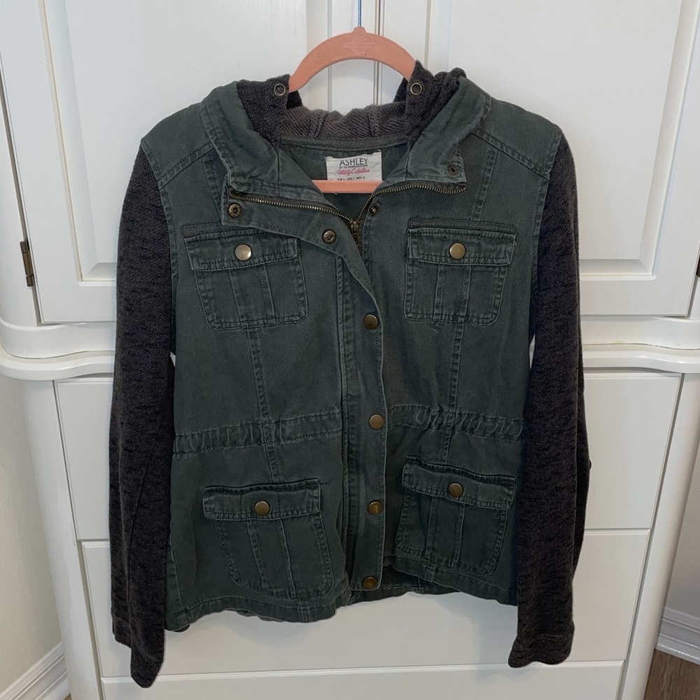 Army green hoodie utility jacket—Ashley by 26 International Utility Collection